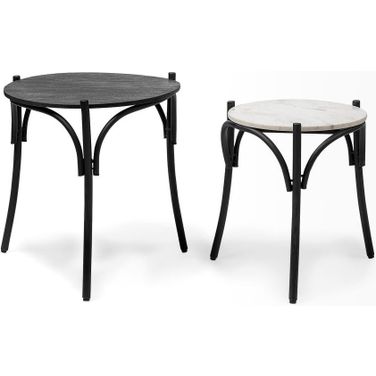 Etienne VII Set of 2 Nesting Tables In Black Wood with Marble Top