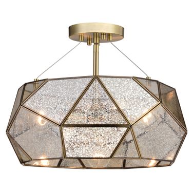 Euclid 16 Inch 3 Light Semi-Flush Mount In Aged Brass