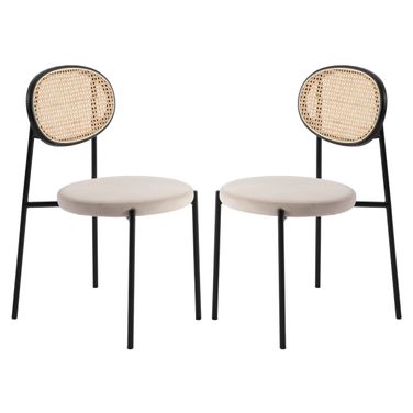 Euston Modern Wicker Dining Chair Set of 2 with Velvet Round Seat In Beige