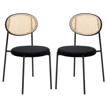 Euston Modern Wicker Dining Chair Set of 2 with Velvet Round Seat In Black