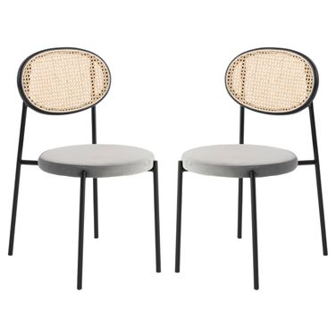 Euston Modern Wicker Dining Chair Set of 2 with Velvet Round Seat In Grey