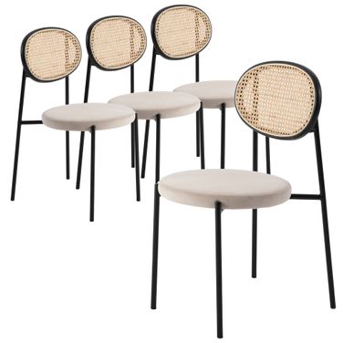 Euston Modern Wicker Dining Chair Set of 4 with Velvet Round Seat In Beige