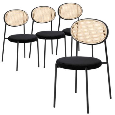 Euston Modern Wicker Dining Chair Set of 4 with Velvet Round Seat In Black