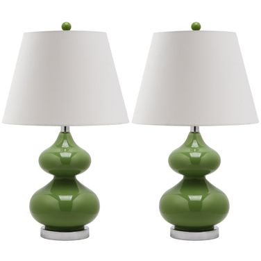 Eva Green and Off-White 24 Inch Double Gourd Glass Lamp Set of 2