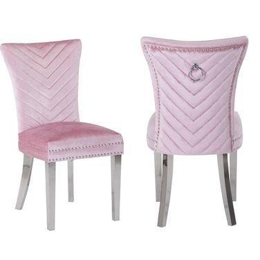 Eva Velvet Fabric Dining Chair Set of 2 In Beige and Silver