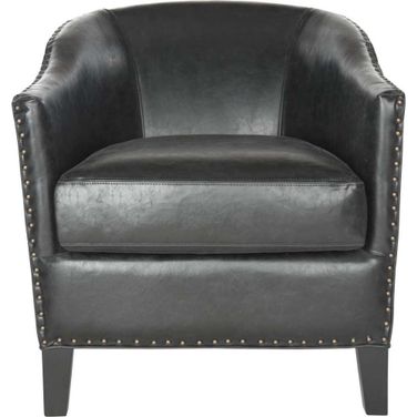 Evander Antique Black Club Chair with Brass Nailhead Detail