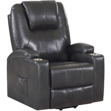 Evander Power Lift Recliner In Gunmetal Leather Aire