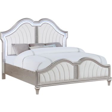 Evangeline Tufted Upholstered Platform Queen Bed Ivory and Silver Oak