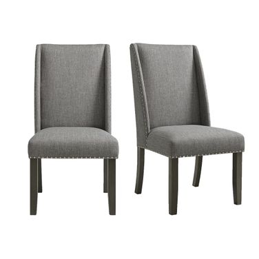 Eve Side Chair with Fabric and Nail Heads Set of 2 In Grey and Charcoal