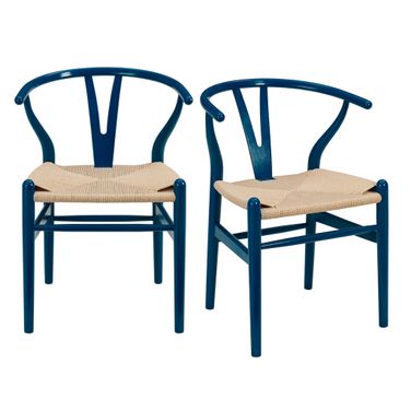 Evelina Side Chair Set of 2 In Midnight Blue and Natural