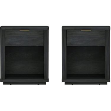 Evelyn 1-Drawer Nightstand Set of 2 In Charcoal Grey