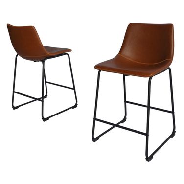 Evelyn 24 Inch Counter Height Chairs Set of 2 In Bronze Faux Leather and Black Legs