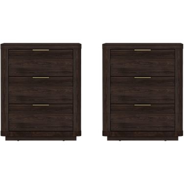 Evelyn 3-Drawer Nightstand Set of 2 In Brown
