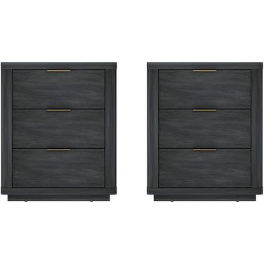 Evelyn 3-Drawer Nightstand Set of 2 In Charcoal Grey
