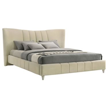 Evelyn Upholstered Eastern King Panel Platform Bed In Ivory
