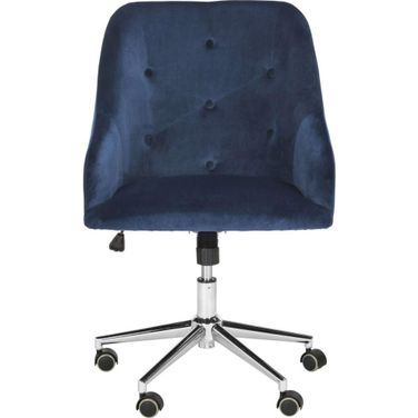 Evelynn Navy Tufted Velvet Chrome Leg Swivel Office Chair