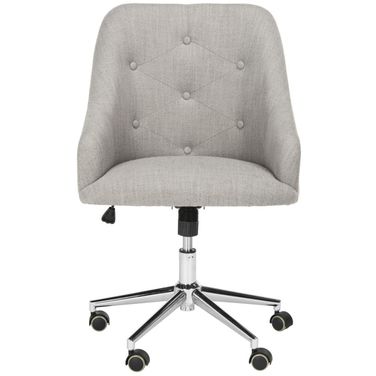 Evelynn Tufted Linen Chrome Leg Swivel Office Chair in Grey