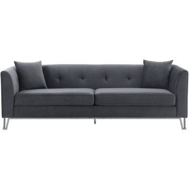 Everest 90 Inch Gray Fabric Upholstered Sofa with Brushed Stainless Steel Legs