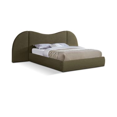 Everest Boucle Fabric King Bed In Olive Green