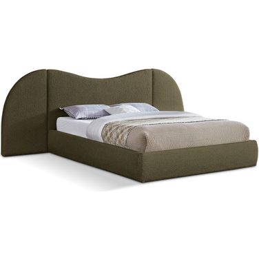 Everest Boucle Fabric Queen Bed In Olive Green