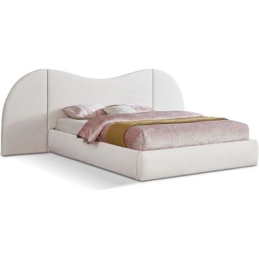Everest Linen Textured Fabric King Bed In Cream