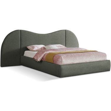 Everest Linen Textured Fabric King Bed In Olive Green
