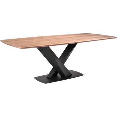 Everett Contemporary Dining Table In Matte Black Finish and Walnut Top