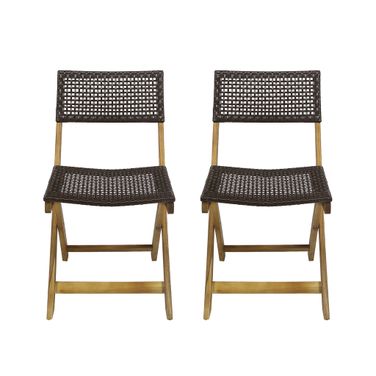 Evergreen Outdoor Wooden Bistro Chair with Pe Wicker Back In Brown
