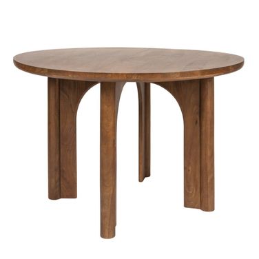 Everly Round Mango Wood Dining Table with Arched Base In Walnut