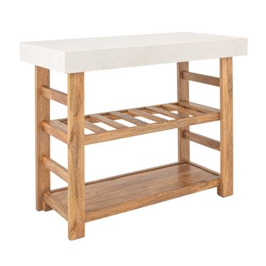 Evie Mango Wood and Marble Kitchen Island Console Table In Natural
