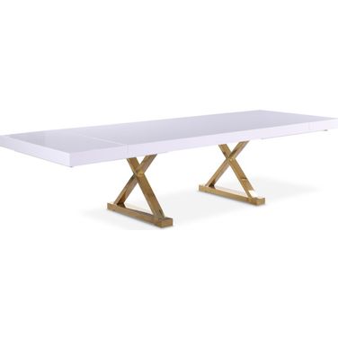 Excel Lacquer Extendable Dining Table In White and Gold