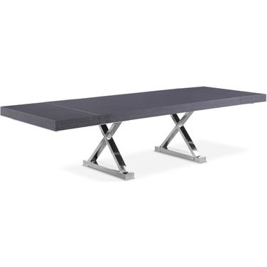 Excel Veneer Lacquer Extendable Retangular Dining Table In Grey Oak/Chrome