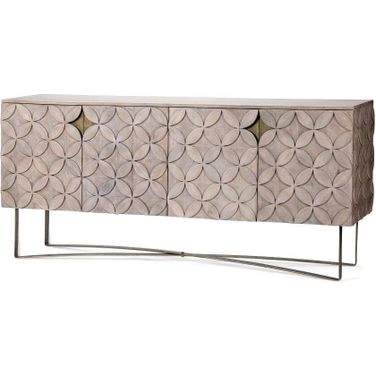 Excelsior I Solid Wood Gold Metal Base 4 Cabinet Door Sideboard