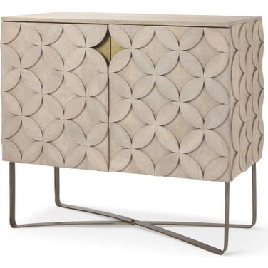 Excelsior Light Brown Wood Gold Iron Base Accent Cabinet