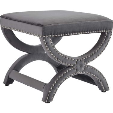 Expound Gray Upholstered Nailhead Trim Performance Velvet Ottoman