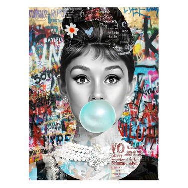 Expressive Bubble Gum Icon Portrait Canvas Wall Art In Multi