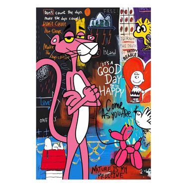 Expressive Good Day to be Happy Canvas Wall Art In Multi