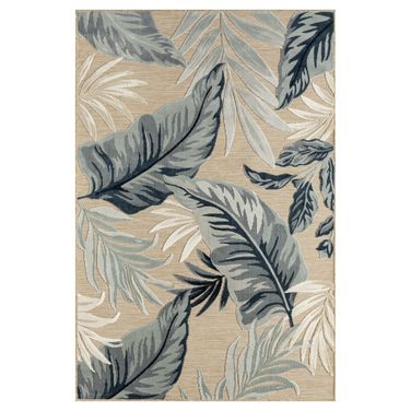 Eyrie 7'9" x 9'9" Juneau Palm Leaf Indoor/Outdoor Area Rug In Beige and Blue