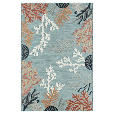Eyrie 7'9" x 9'9" Kassandra Coral Indoor/Outdoor Area Rug In Blue and Beige
