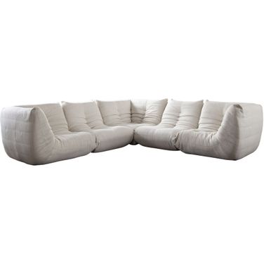 Ezra 5PC Corner Sectional In Cream Fabric