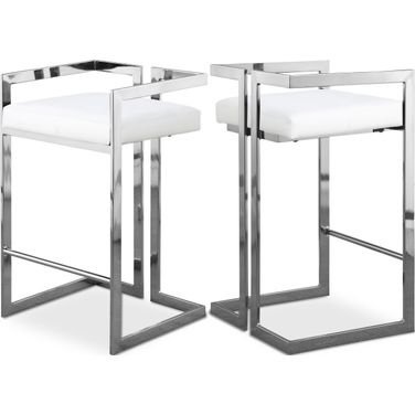 Ezra Vegan Leather Stool Set of 2 In White/Chrome