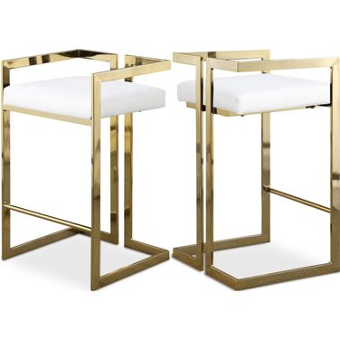 Ezra Vegan Leather Stool Set of 2 In White/Gold