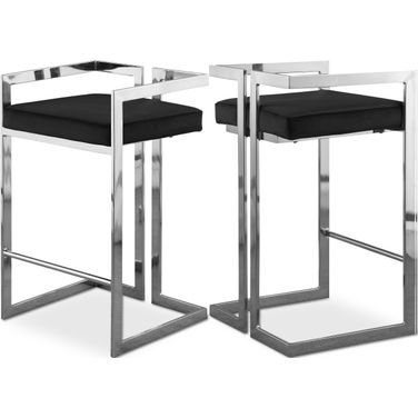 Ezra Velvet Stool Set of 2 In Black/Chrome