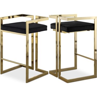 Ezra Velvet Stool Set of 2 In Black/Gold