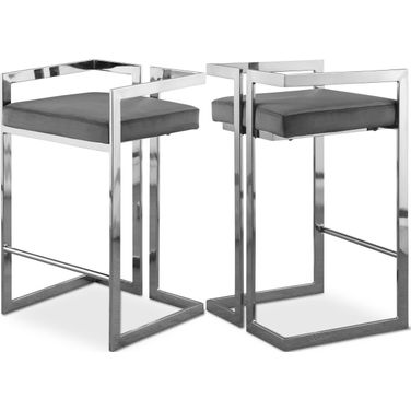 Ezra Velvet Stool Set of 2 In Grey/Chrome