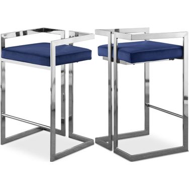 Ezra Velvet Stool Set of 2 In Navy/Chrome