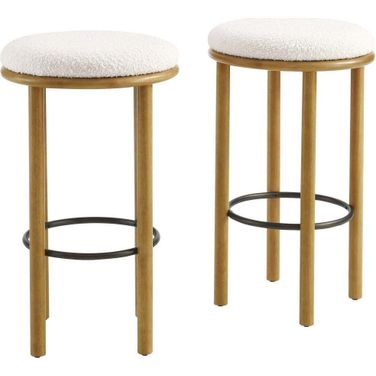 Fable Boucle Fabric Bar Stool Set of 2 In Oak and Ivory