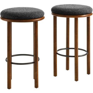 Fable Boucle Fabric Bar Stool Set of 2 In Walnut and Charcoal