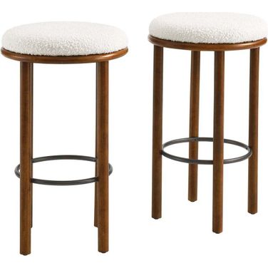 Fable Boucle Fabric Bar Stool Set of 2 In Walnut and Ivory