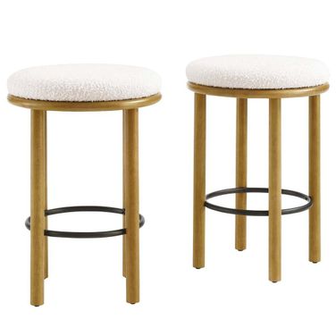Fable Boucle Fabric Counter Stool Set of 2 In Oak and Ivory